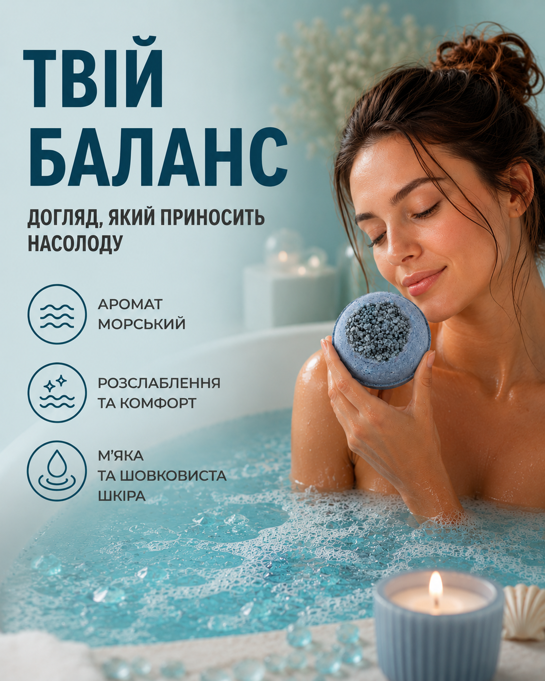 Бомбочка-гейзер для ванни кругла «Морський аромат» 180 г