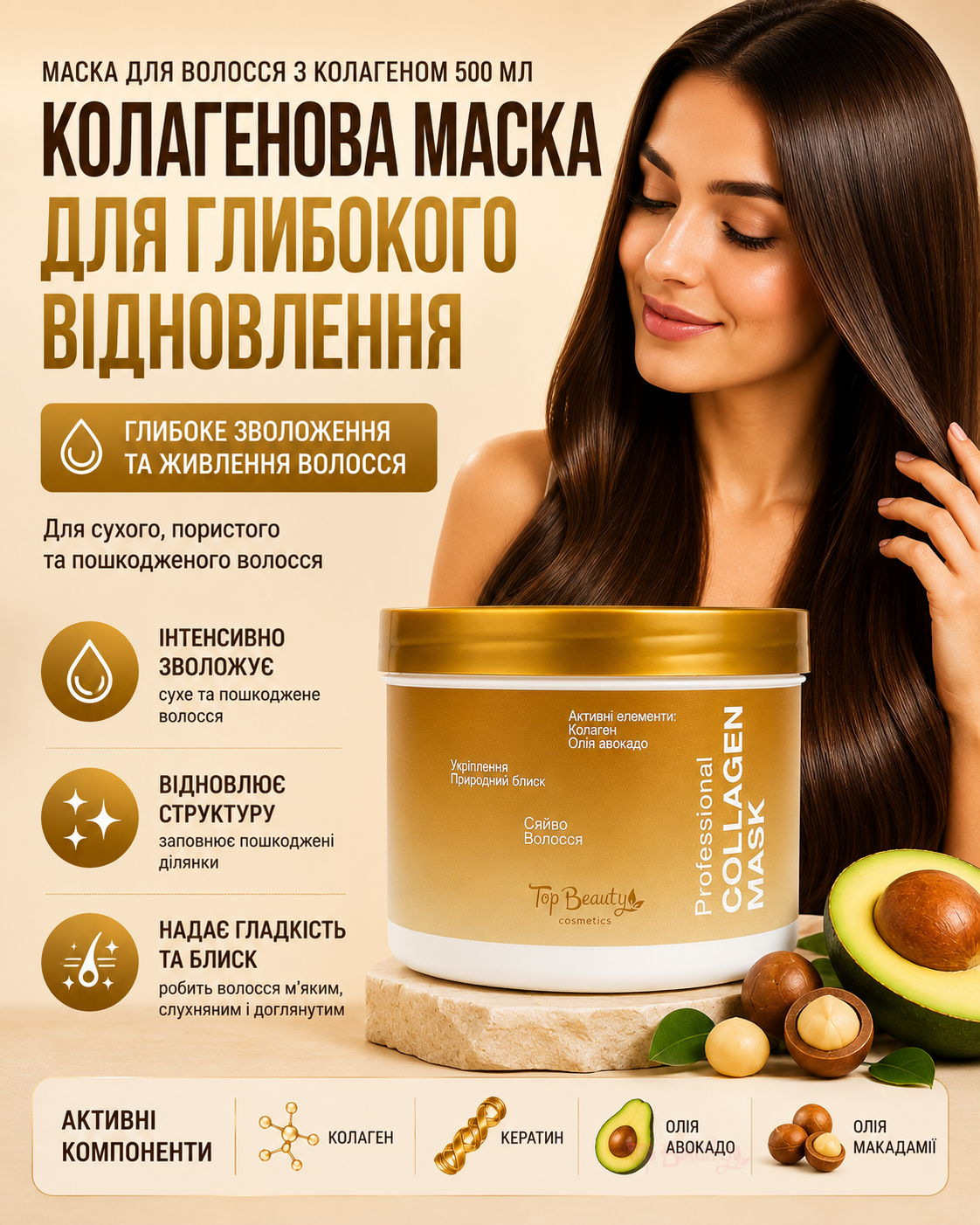 Колагенова маска для гладкого та блискучого волосся