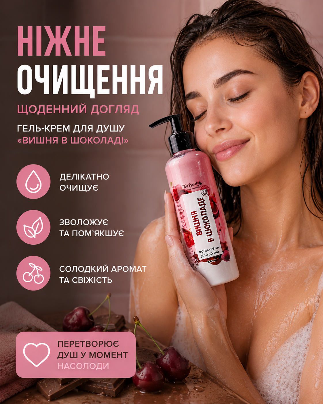 Гель-крем для душу «Вишня в шоколаді» 200 мл — фото 2