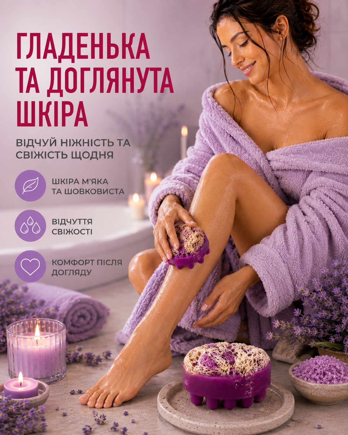Мило-скраб з люфою масажне «Лаванда» 120 г