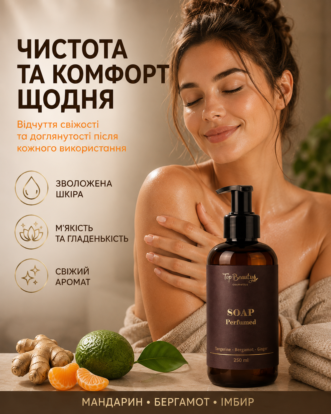 Парфумоване рідке мило для рук і тіла Mandarin, Bergamot & Ginger, 250 мл