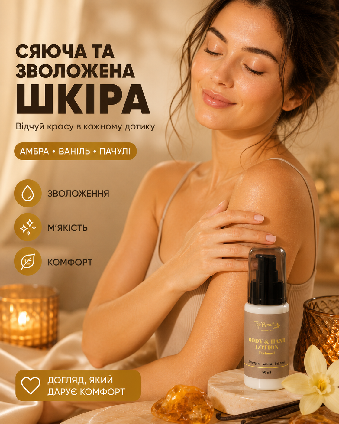 Парфумований лосьйон для рук і тіла Amber Vanilla & Patchouli, 50 мл
