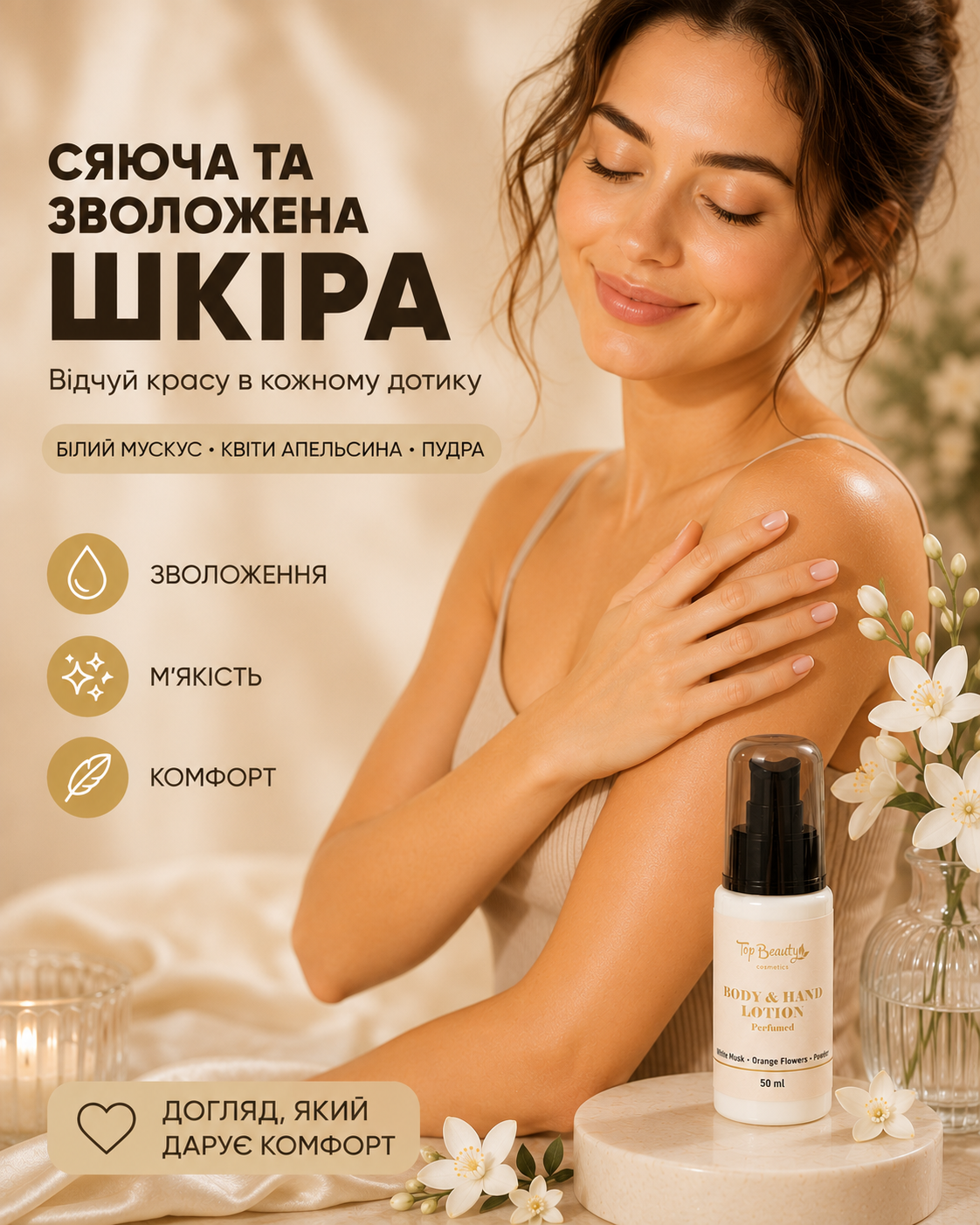 Парфумований лосьйон для рук і тіла White Musk, Orange Blossom & Powder, 50 мл
