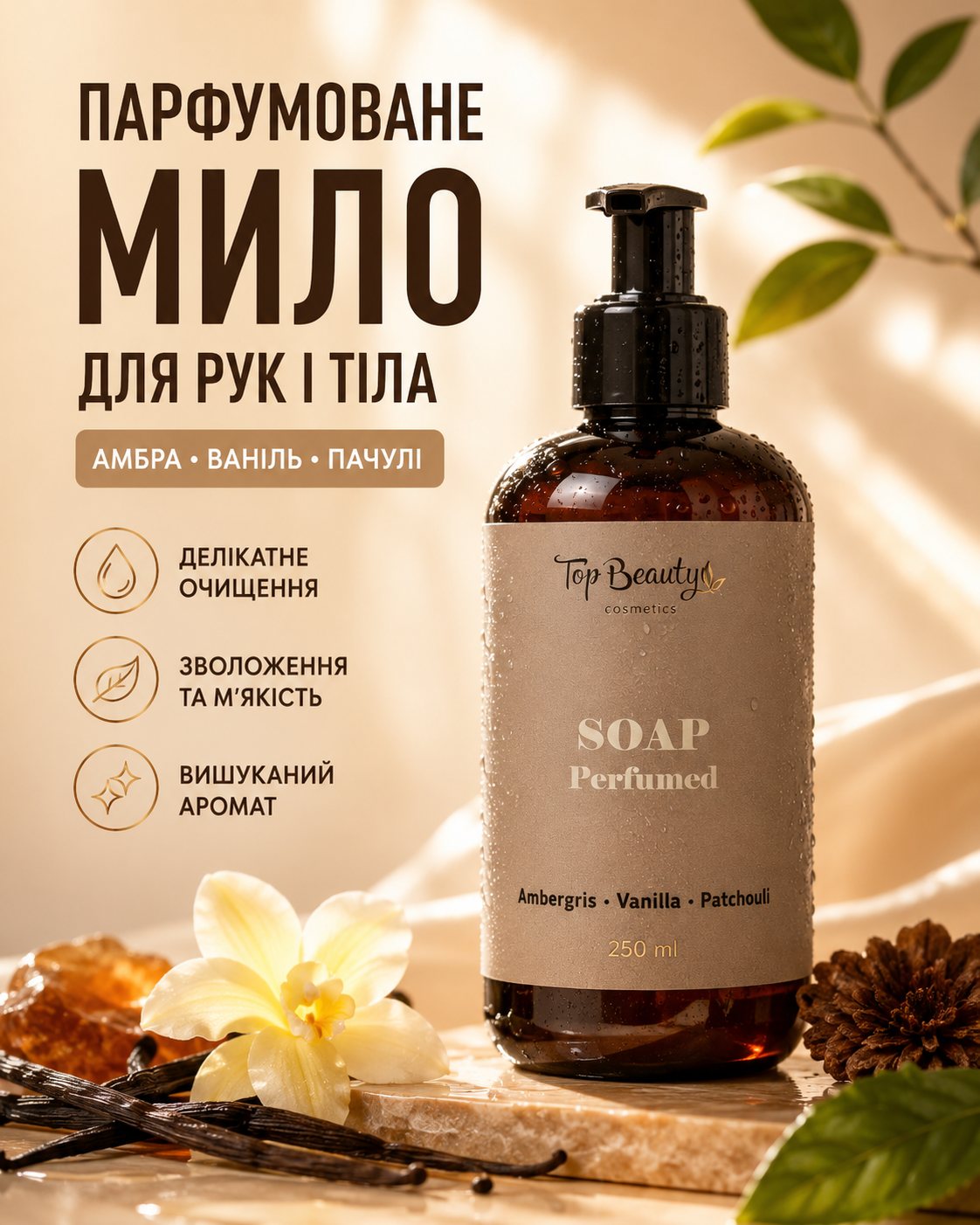 Парфумоване рідке мило для рук і тіла Amber Vanilla & Patchouli, 250 мл — фото 3