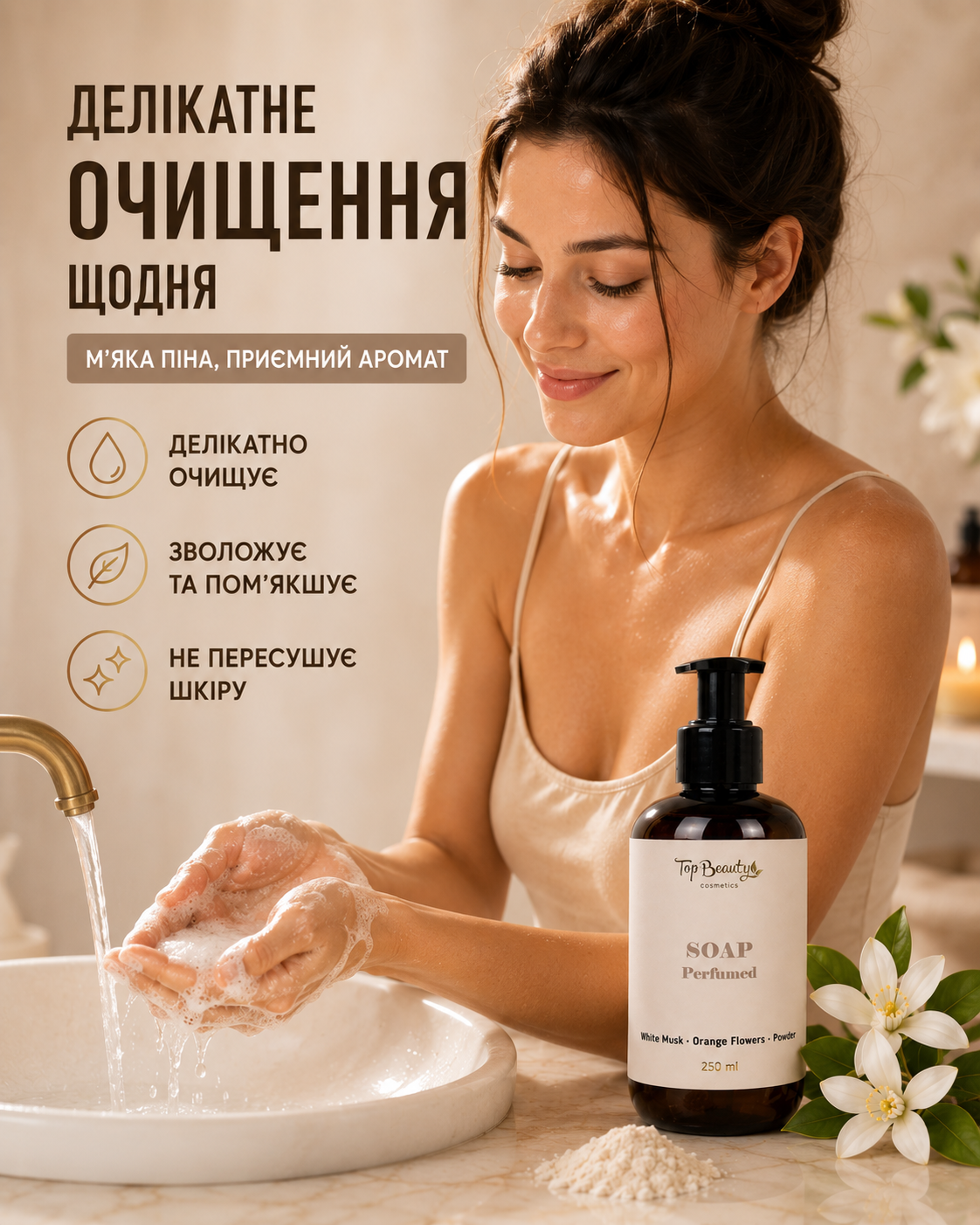 Парфумоване рідке мило для рук і тіла White Musk, Orange Blossom & Powder, 250 мл — фото 2