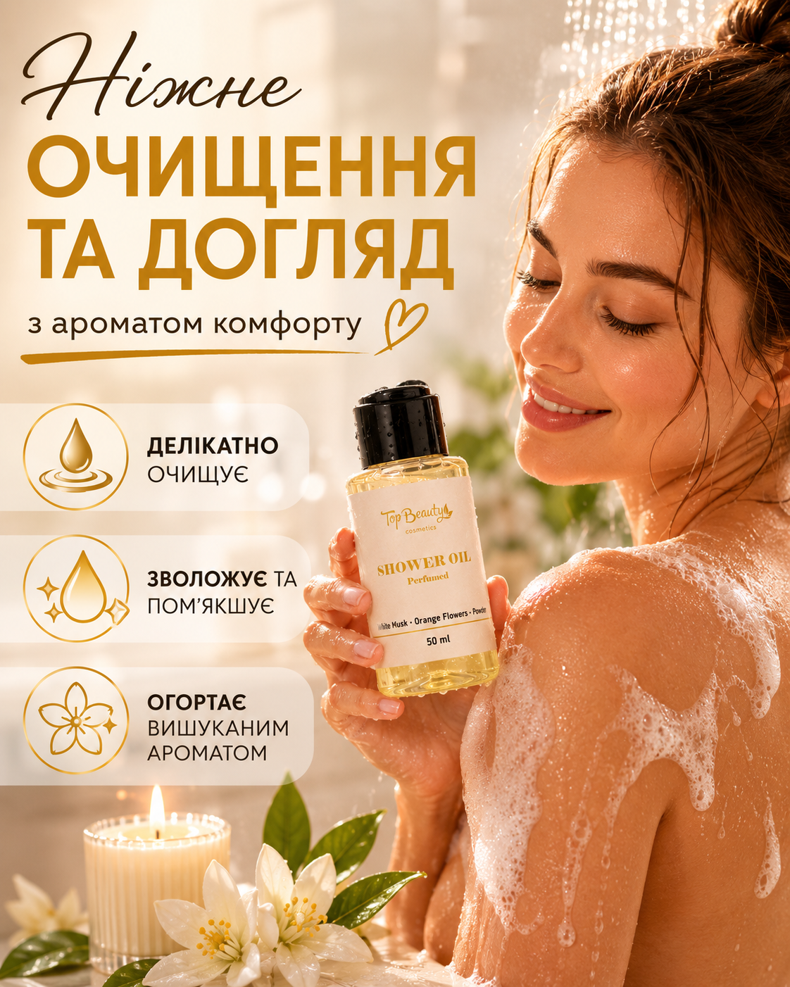Парфумована олія для душу White Musk, Orange Blossom & Powder, 50 мл — фото 2