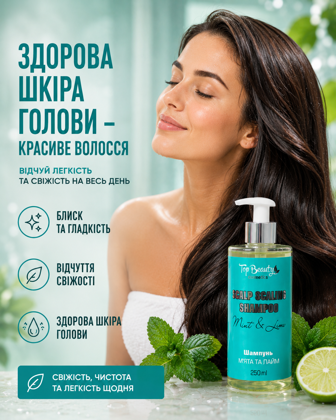 Шампунь для глибокого очищення шкіри голови «М'ята та Лайм», 250 мл