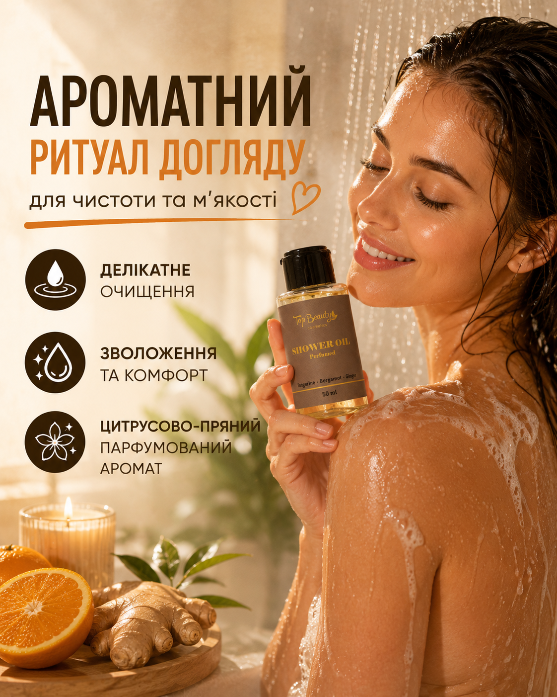 Парфумована олія для душу Mandarin, Bergamot & Ginger, 50 мл — фото 2