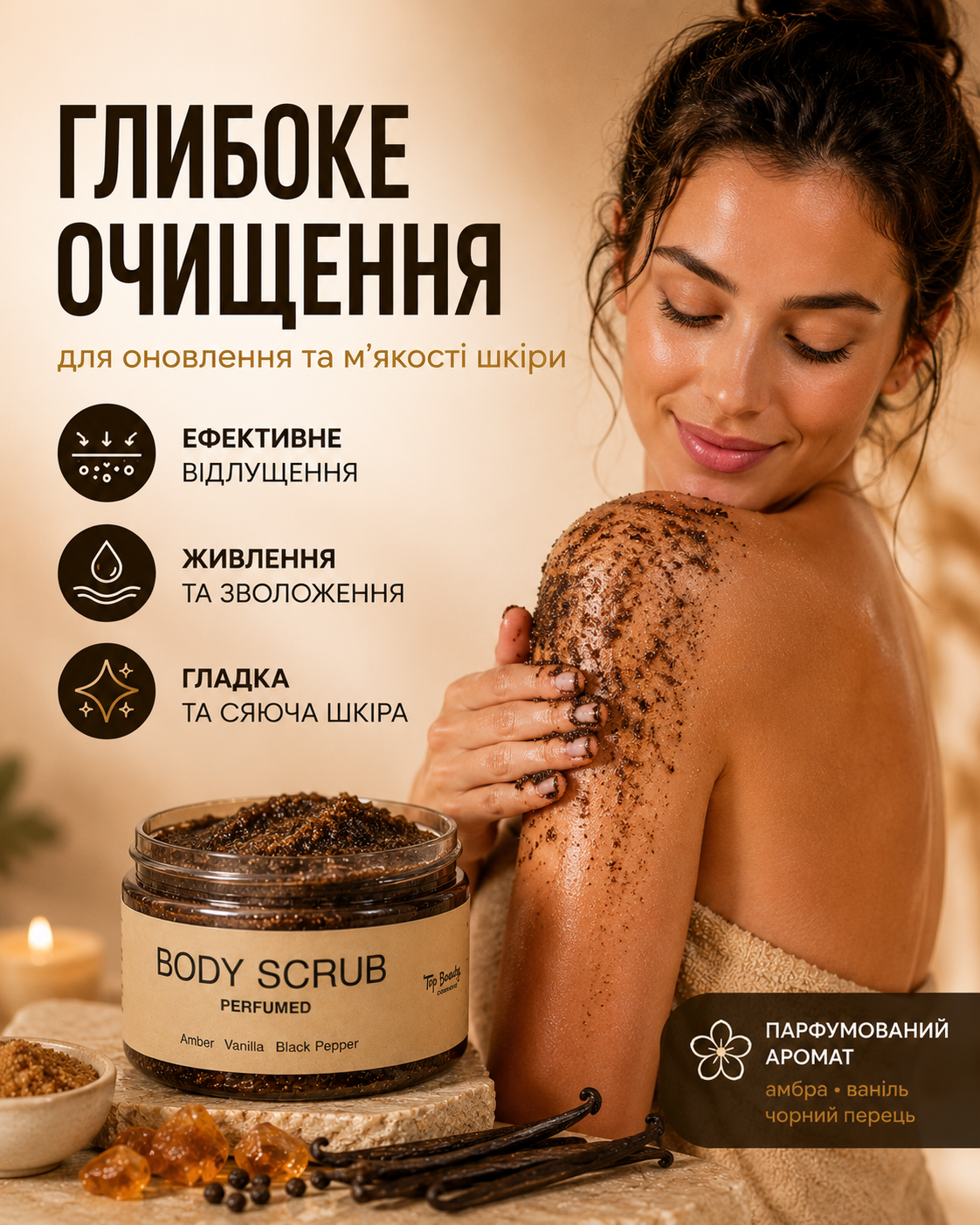 Парфумований скраб для тіла Amber Vanilla & Black Pepper, 250 мл — фото 2