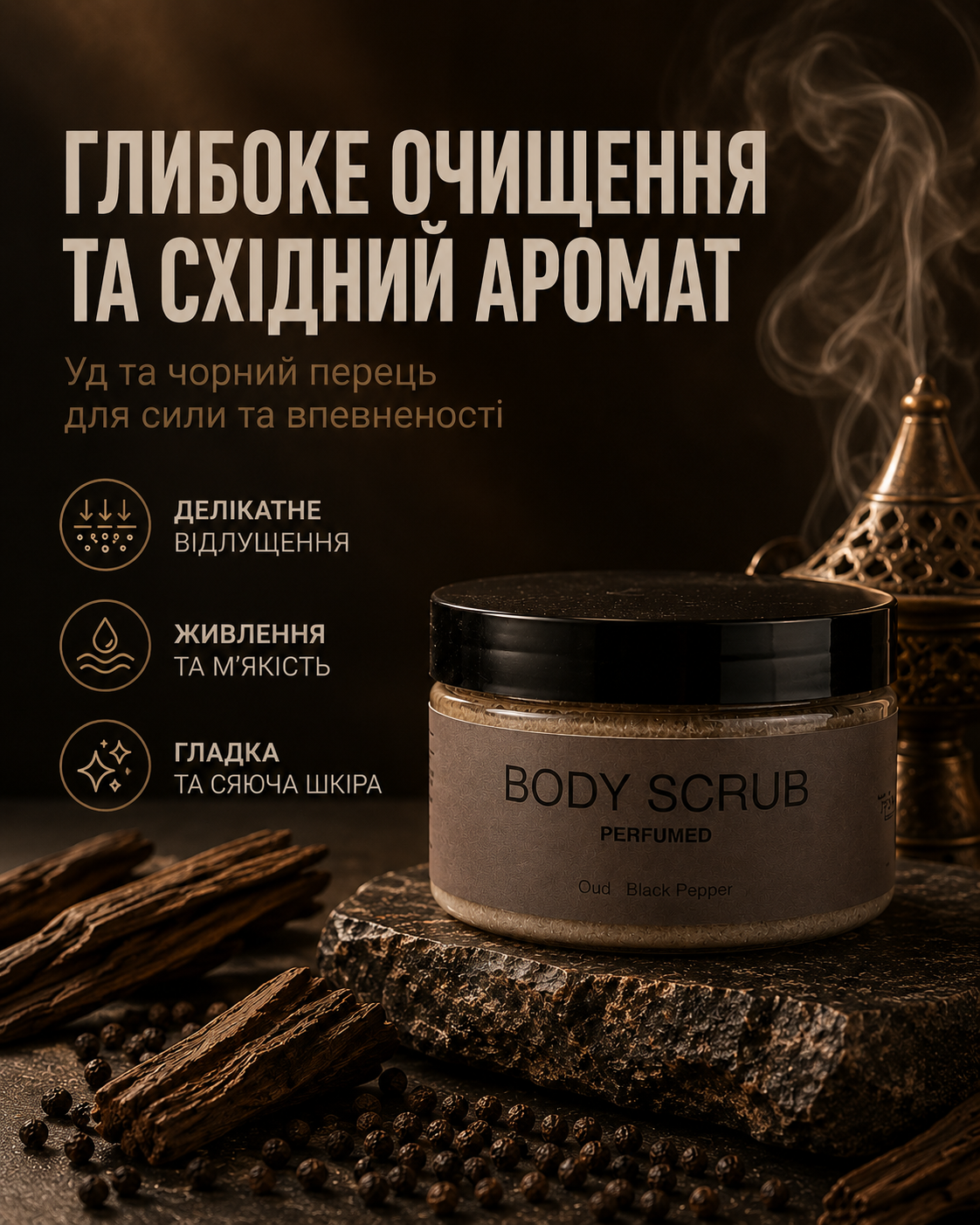 Парфумований скраб для тіла Oud & Black Pepper, 250 мл — фото 3