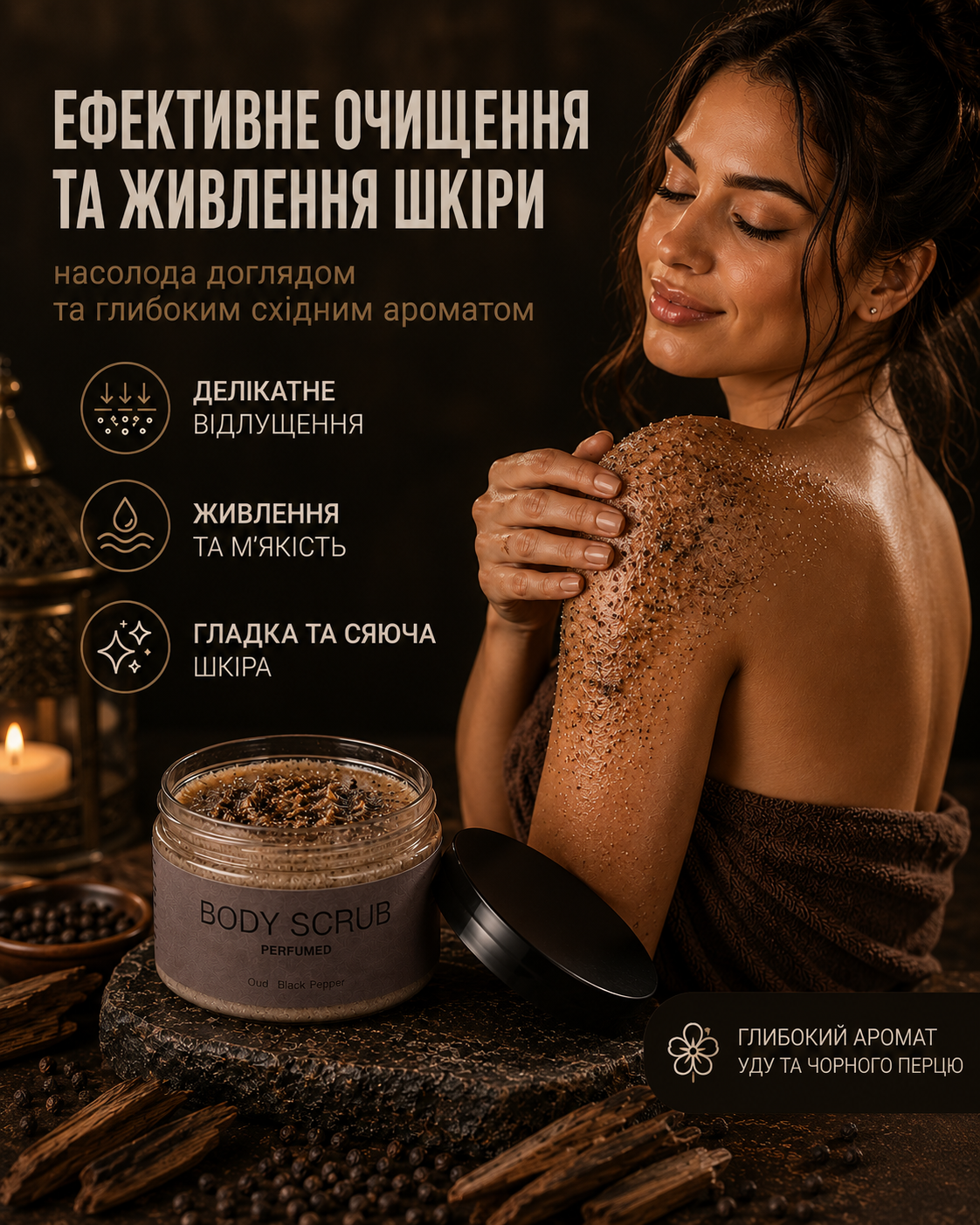 Парфумований скраб для тіла Oud & Black Pepper, 250 мл — фото 2