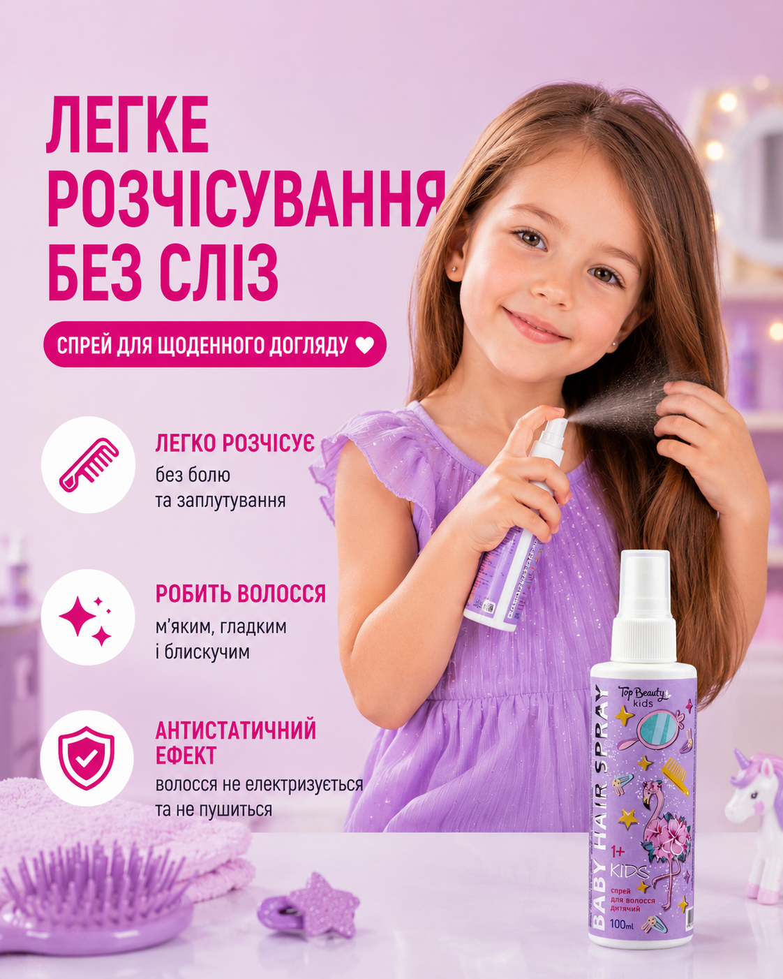 Дитячий спрей для легкого розчісування волосся 1+, 100 мл — фото 2