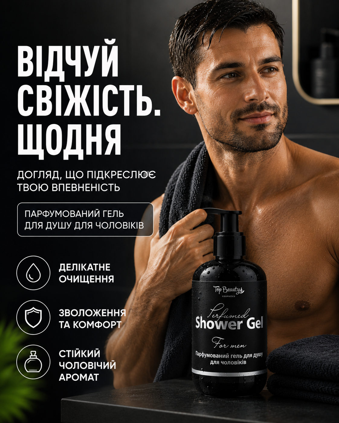 Парфумований гель для душу для чоловіків Top Beauty, 200 мл