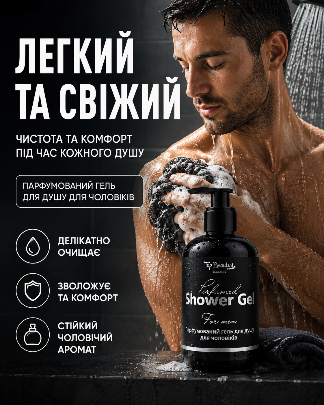 Парфумований гель для душу для чоловіків Top Beauty, 200 мл — фото 2