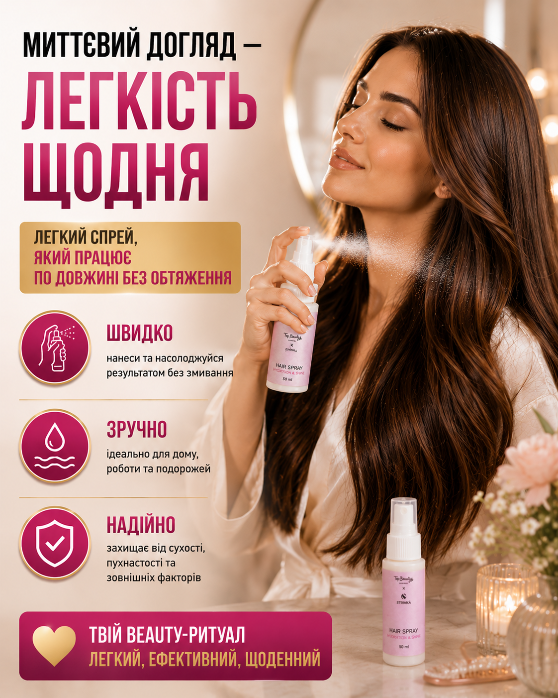 Спрей для волосся Hydration & Shine, 50 мл