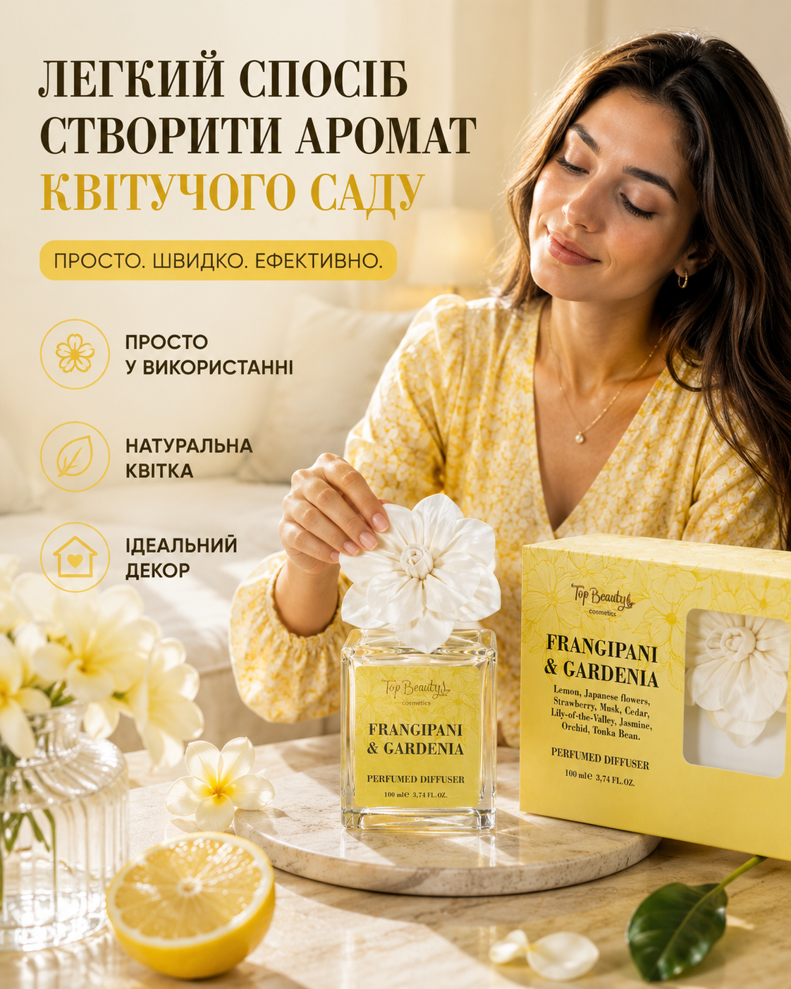 Дифузор парфумований Франжипані-Гарденія з квіткою, 100 мл — фото 2