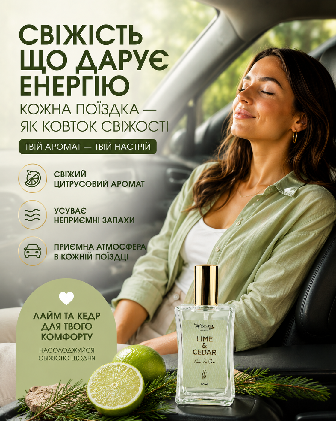 Ароматизатор для авто спрей Lime & Cedar, 50 мл