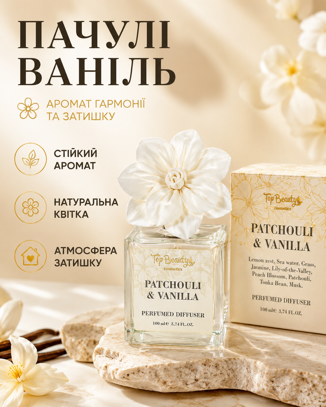 Дифузор парфумований Пачулі-Ваніль з квіткою, 100 мл — фото 3