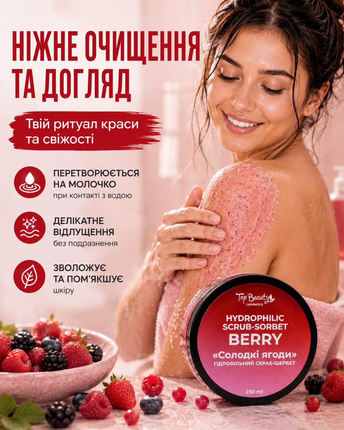 Скраб-шербет гідрофільний для тіла «Солодкі ягоди», 250 мл — фото 2
