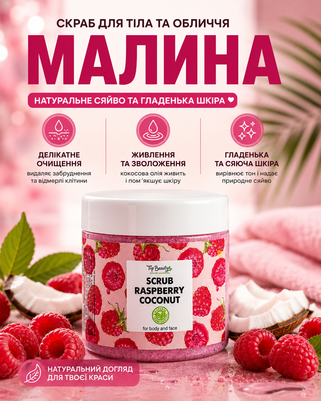 Скраб для тіла та обличчя «Малина», 150 мл — фото 3