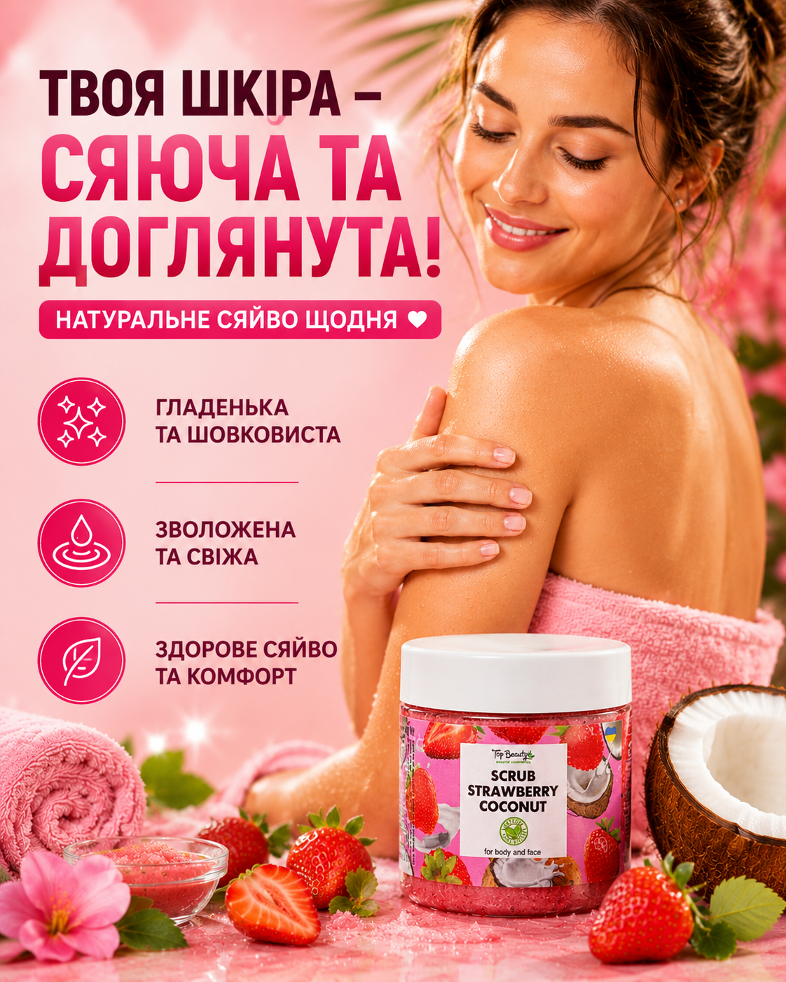 Скраб для тіла та обличчя «Полуниця», 150 мл