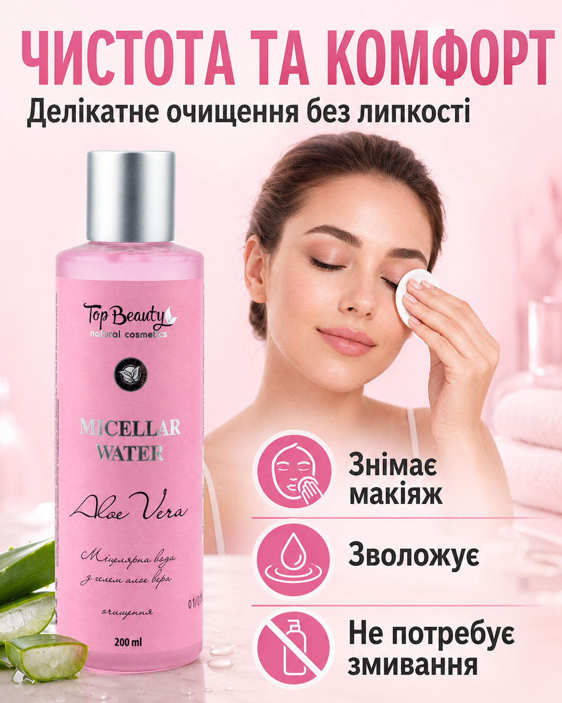 Міцелярна вода з гелем алое вера 200 мл
