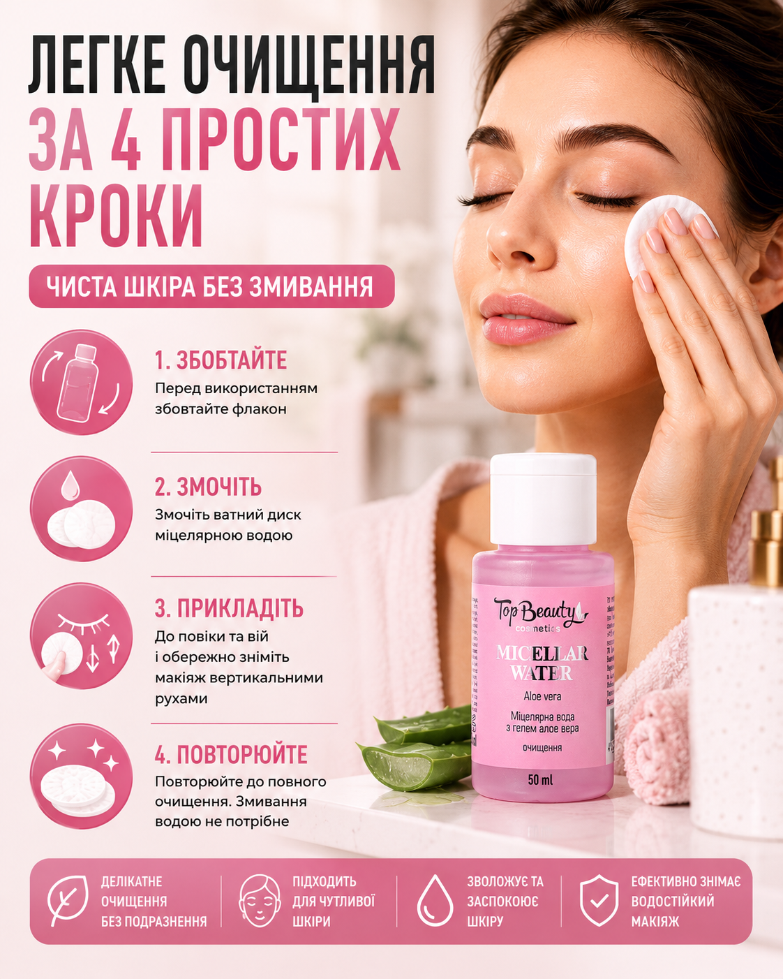 Міцелярна вода з гелем алое вера 50 мл — фото 3