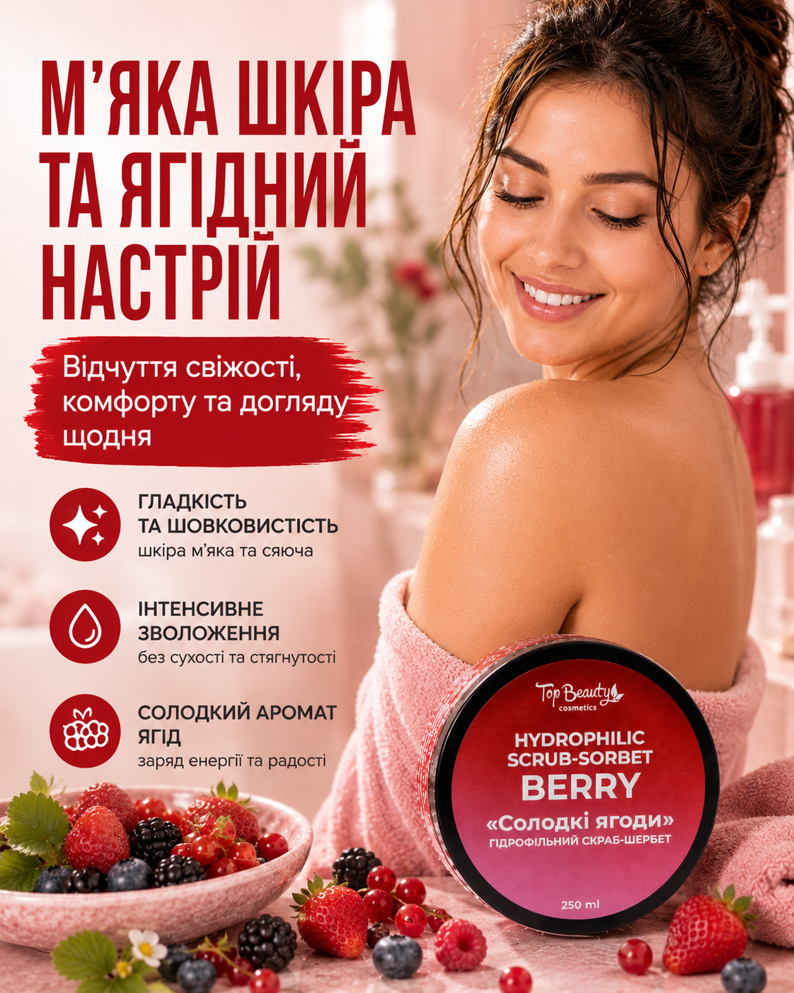 Скраб-шербет гідрофільний для тіла «Солодкі ягоди», 250 мл